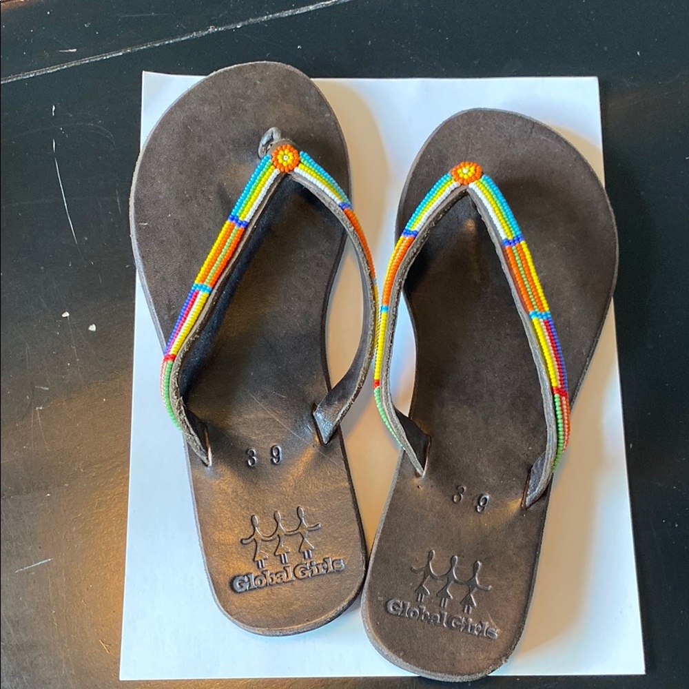 Fair Market Leather and Beaded Flip Flops